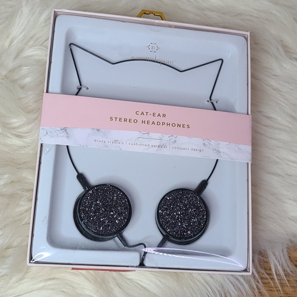 New Nanette Lepore cat ear wire headphones black
